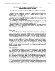 A Framework for Managing Construction Demolition Waste: Economic determinants of recycling