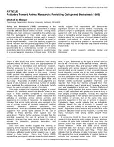 The Journal of Undergraduate Neuroscience Education (JUNE), Spring 2014,12(2):A154-A158  ARTICLE Attitudes Toward Animal Research: Revisiting Gallup and Beckstead[removed]Mitchell M. Metzger Psychology Department, Ashland