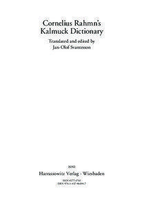 Cornelius Rahmn’s Kalmuck Dictionary