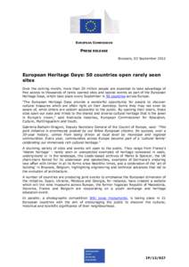 EUROPEAN COMMISSION  PRESS RELEASE Brussels, 03 September[removed]European Heritage Days: 50 countries open rarely seen