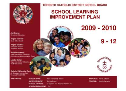 TORONTO CATHOLIC DISTRICT SCHOOL BOARD  SCHOOL LEARNING IMPROVEMENT PLAN[removed]