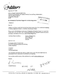 September 27ti, 2004 Office of Special Nutritionals (HFS[removed]Center for Food and Safety and Applied Nutrition Food and Drug Administration[removed]Point Branch Parkway College Park, Maryland 20740