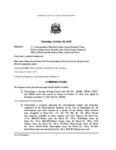 JOURNAL OF THE CITY COUNCIL OF PHILADELPHIA  Thursday, October 28, 2010