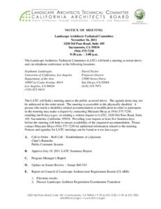 Landscape Architects Technical Committee Board Meeting Agenda/Notice - November 16, 2011
