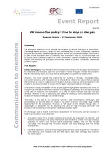 [removed]S53/09 EU innovation policy: time to step on the gas Brussels Debate – 22 September 2009