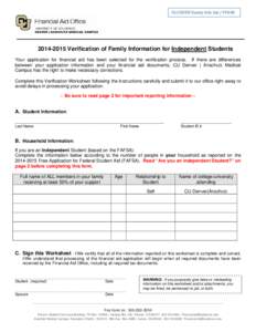 FA	CUDEN	Family	Info‐Ind	/	PFAMIVerification of Family Information for Independent Students Your application for financial aid has been selected for the verification process. If there are differences