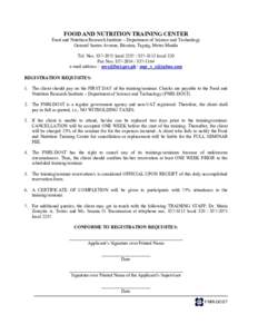 FOOD AND NUTRITION TRAINING CENTER Food and Nutrition Research Institute – Department of Science and Technology General Santos Avenue, Bicutan, Taguig, Metro Manila Tel. Noslocallocal 320 Fa