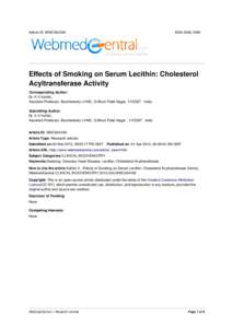 Article ID: WMC004169  ISSNEffects of Smoking on Serum Lecithin: Cholesterol Acyltransferase Activity