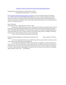 Southern Campaign American Revolution Pension Statements & Rosters Virginia Bounty-Land Application of Charles Davis VAS749 Transcribed and annotated by C. Leon Harris [From bounty-warrant records in the Library of Virgi