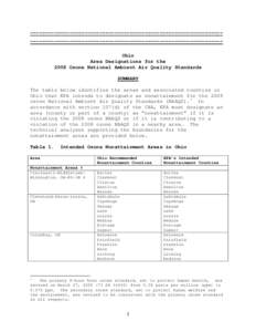 ------------------------------------------------------------------------------------------------------------------------------Ohio Area Designations for the 2008 Ozone National Ambient Air Quality Standards SUMMARY The t