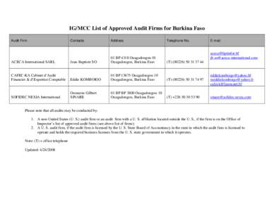 Microsoft Word - MCC List of Approved Audit Firms for Burkina Faso.doc