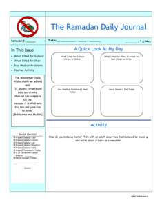 The Ramadan Daily Journal Ramadan 9, ______ In This Issue • What I Had for Suhoor • What I Had for Iftar