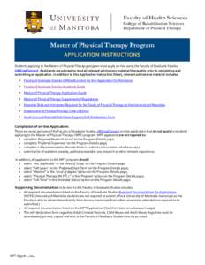 Faculty of Health Sciences College of Rehabilitation Sciences Department of Physical Therapy Master of Physical Therapy Program APPLICATION INSTRUCTIONS