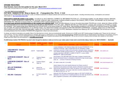 DRONE RECORDS  NEWSFLASH MARCH 2014