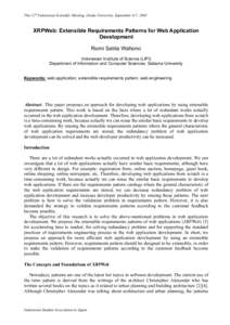 The-12th Indonesian Scientific Meeting, Osaka University, September 6-7, 2003  XRPWeb: Extensible Requirements Patterns for Web Application Development Romi Satria Wahono Indonesian Institute of Science (LIPI)