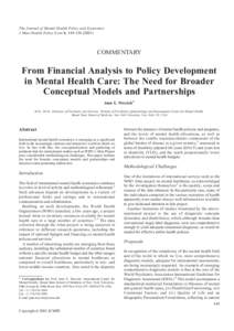 The Journal of Mental Health Policy and Economics J Ment Health Policy Econ 6, COMMENTARY  From Financial Analysis to Policy Development
