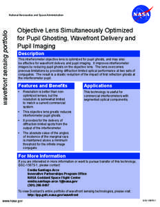 wavefront sensing portfolio  National Aeronautics and Space Administration Objective Lens Simultaneously Optimized for Pupil Ghosting, Wavefront Delivery and