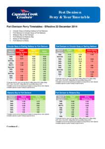 Fort Denison Ferry & Tour Timetable Fort Denison Ferry Timetables - Effective 22 December 2014 • • •