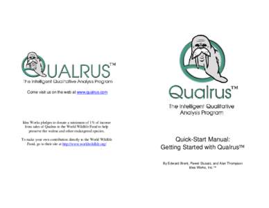Come visit us on the web at www.qualrus.com  Idea Works pledges to donate a minimum of 1% of income from sales of Qualrus to the World Wildlife Fund to help preserve the walrus and other endangered species. To make your 