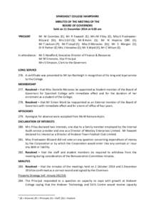 SPARSHOLT COLLEGE HAMPSHIRE MINUTES OF THE MEETING OF THE BOARD OF GOVERNORS held on 11 December 2014 at 9.00 am 1PRESENT