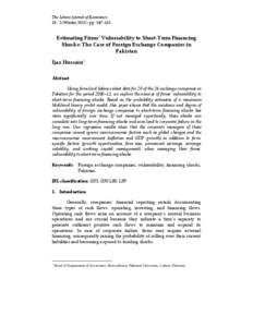 The Lahore Journal of Economics 18 : 2 (Winter 2013): pp. 147–163 Estimating Firms’ Vulnerability to Short-Term Financing Shocks: The Case of Foreign Exchange Companies in Pakistan