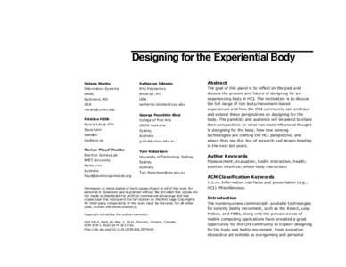 Designing for the Experiential Body Helena Mentis Katherine Isbister  Abstract