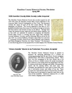 Hamilton County Historical Society Newsletter