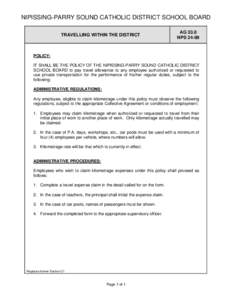 NIPISSING-PARRY SOUND CATHOLIC DISTRICT SCHOOL BOARD TRAVELLING WITHIN THE DISTRICT AG 33.0 NPS 24-99