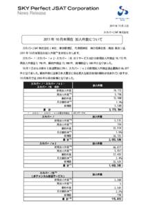 News Release 2011 年 11 月 2 日 スカパーJSAT 株式会社 2011 年 10 月末現在 加入件数について スカパーJSAT 株式会社（本社：東京都港区、代表取締役