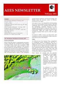 AEES NEWSLETTER Contents The Christchurch Aftershock 22 February [removed]1! President’s Report ......................................................... 3! Conferences News ....................................