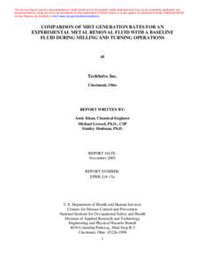 Comparison of Mist Generation Rates for an Experimental Metal Removal Fluid with a Baseline Fluid During Milling and Turning Operations