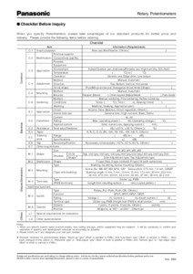 Rotary Potentiometers ■ Checklist Before Inquiry When you specify Potentiomters, please take advantages of our standard products for better price and