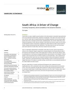 emerging economies  South Africa: A Driver of Change Increasing Transparency and Accountability in the Extractive Industries Tim Hughes