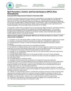 Spill Prevention, Control, and Countermeasure (SPCC) Rule Amendments - Amended SPCC Requirements Finalized in November 2009