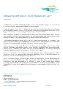 Microsoft Word[removed]Darwin To Host World Hybrid Meet