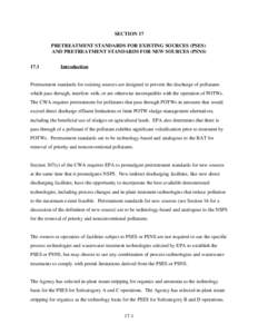 SECTION 17 PRETREATMENT STANDARDS FOR EXISTING SOURCES (PSES) AND PRETREATMENT STANDARDS FOR NEW SOURCES (PSNS[removed]Introduction