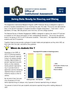   2013  IA–3  Survey Data Ready for Housing and Dining The Cooperative Institutional Research Program (CIRP) Freshman Survey is designed to capture a