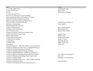 Title 1, 2, 3, The Toddler Years 12 Days under the Sea 123 Art 15 cut-up take home book 191 Tools for Tolerence (22 copies pamphlets)