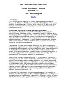 West Contra Costa Unified School District Citizens Bond Oversight Committee Measures M, D & J 2007 Annual Report DRAFT 3