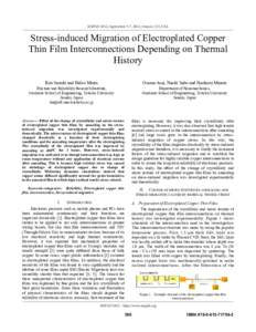 SISPAD 2012, September 5-7, 2012, Denver, CO, USA  Stress-induced Migration of Electroplated Copper Thin Film Interconnections Depending on Thermal History Ken Suzuki and Hideo Miura