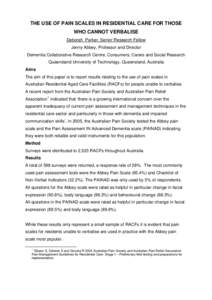 A PAIN SCALES USED FOR RESIDENTS IN RESIDENTIAL CARE WHO CANNOT VERBALISE