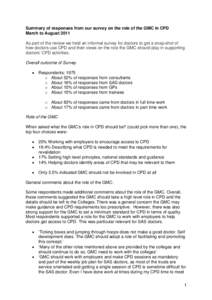 Summary of responses from our survey on the role of the GMC in CPD March to August 2011 As part of the review we held an informal survey for doctors to get a snap-shot of how doctors use CPD and their views on the role t