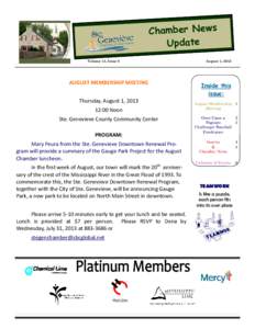 Chamber News Update Volume 13, Issue 8 AUGUST MEMBERSHIP MEETING Thursday, August 1, 2013