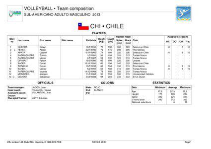 VOLLEYBALL • Team composition SUL-AMERICANO ADULTO MASCULINO 2013