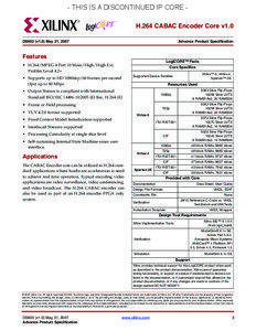 DS603, H.264 CABAC Encoder Core v1.0