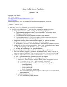 Security, Territory, Population Chapters 5-8 Outline by John Protevi LSU French Studies www.protevi.com/john/Foucault/security5-8.pdf [removed]