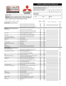 VEHICLE INSPECTION CHECKLIST Vehicle Identification Number Date Inspection Completed: M