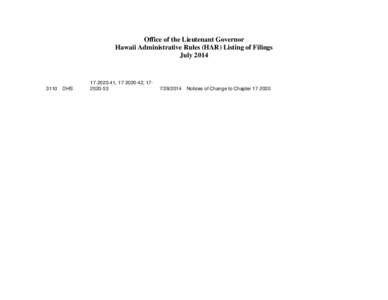 Office of the Lieutenant Governor Hawaii Administrative Rules (HAR) Listing of Filings July[removed]