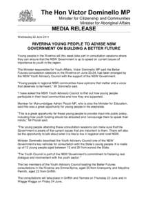 Media release - RIVERINA YOUNG PEOPLE TO ADVISE NSW GOVERNMENT ON BUILDING A BETTER FUTURE