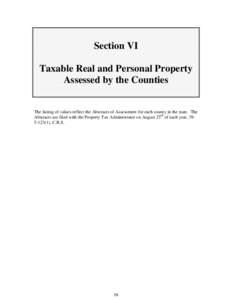 Section VI Taxable Real and Personal Property Assessed by the Counties The listing of values reflect the Abstracts of Assessment for each county in the state. The Abstracts are filed with the Property Tax Administrator o